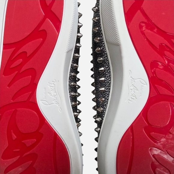 Christian Louboutin Pik Boat Metallic Silver Leather Spiked Slip On Sneakers 40 - Picture 8 of 13